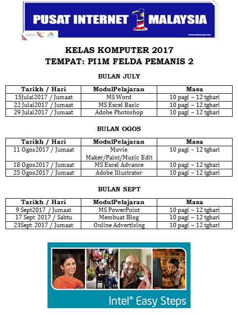 Jadual Kelas Julai Sept 2017